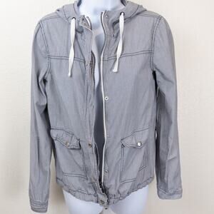SO Black Womens White Pin Stripe Cotton Jacket Small